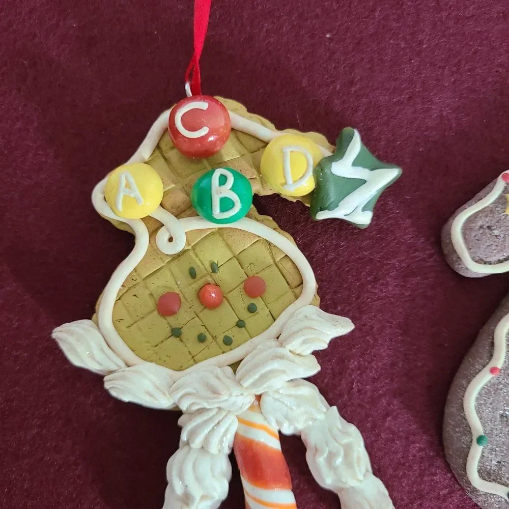 Vintage Mitten Gingerbread Cookie & Peppermint Stick Cookie Christmas Ornaments